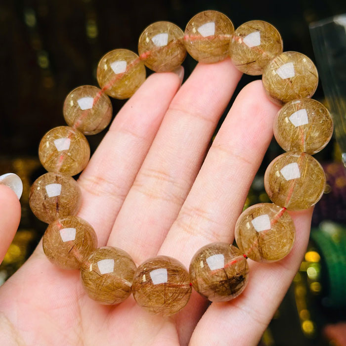Vòng Tay Thạch Anh Vàng Tóc Nâu 14mm VIP
