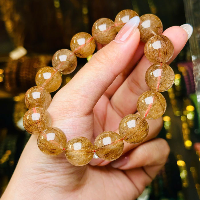Vòng Tay Thạch Anh Vàng Tóc Nâu 14mm VIP