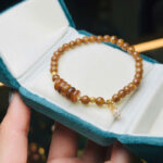 Vòng Tay Thạch Anh Vàng Tóc Nâu 5,5mm Ngũ Điếu Charm Bạc Si Vàng Cao Cấp