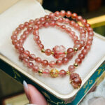 Vòng Đá Thạch Anh Tóc Đỏ 6mm Mix Charm Vàng 18k