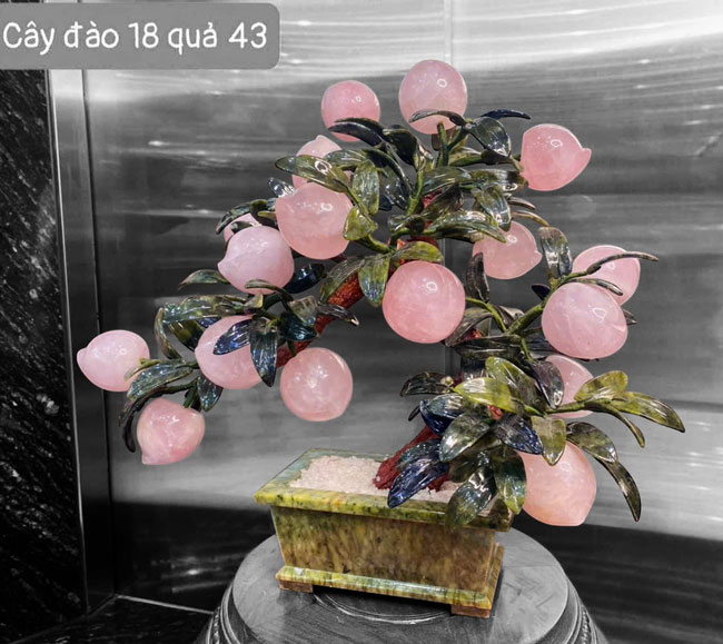 Cây Đào Thạch Anh Hồng 18 Quả Cao 43cm