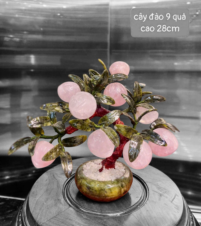 Cây Đào Thạch Anh Hồng 9 Quả Cao 28cm